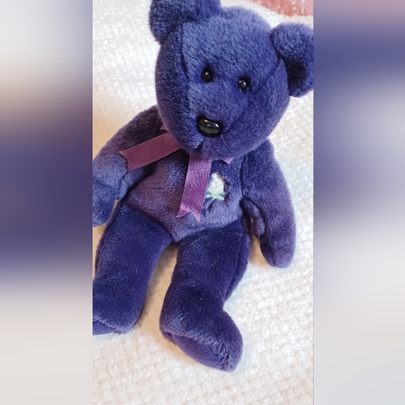 Ty Beanie Baby Princess Diana Bear 1997 rare purple retired white rose teddy - Picture 10 of 14